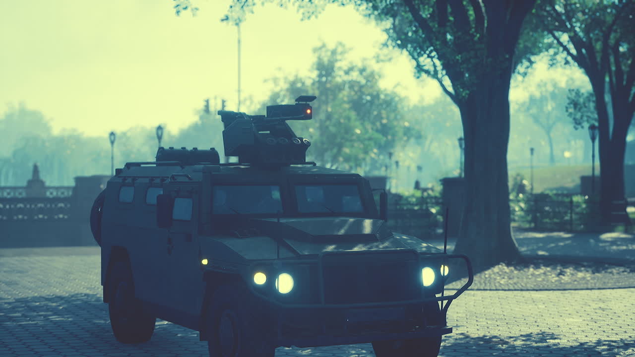 대도시에서 장갑 군사 차량