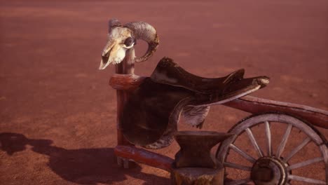 horse saddle on the fence in monument valley