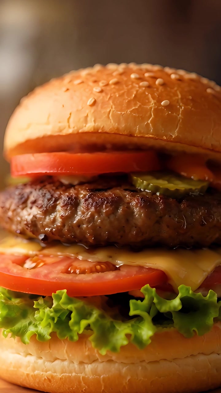 Hamburger Succoso Primo Piano Sfondo Bokeh 4K