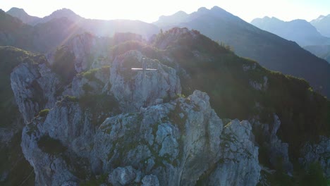 cinematic flight in the alps at sunrise