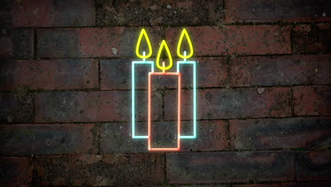 signo de neón de velas en la pared de ladrillo