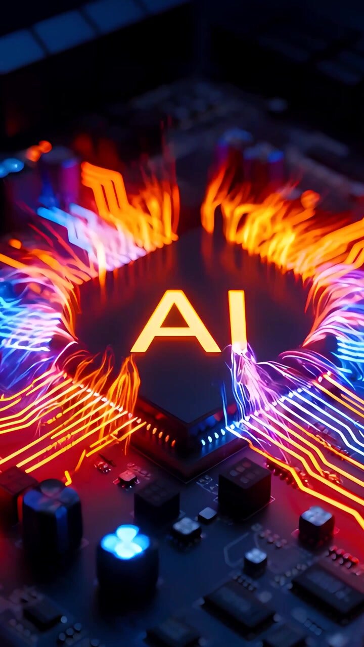 Sfondo Tecnologico Futuristico con Scheda Madre e Chip AI 4K