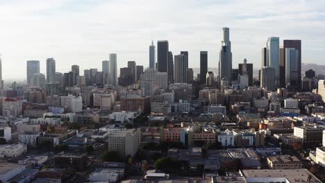 Aerial-wide-shot-strafing-right-to-left-of-Downtown-Los-Angeles-in-2020