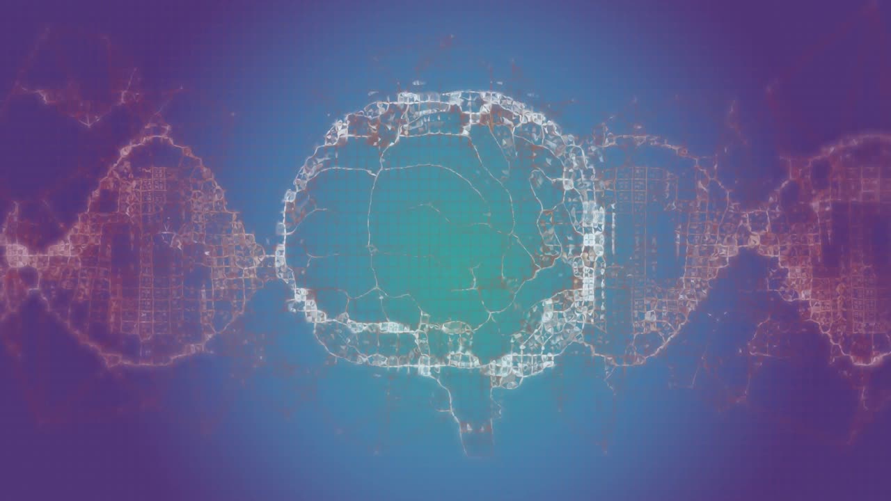 파란색 배경에 dna 줄무를 가진 인간의 뇌의 애니메이션