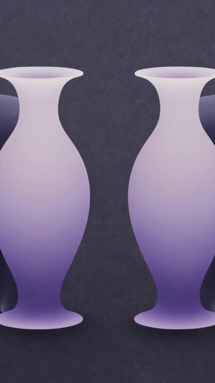 Vertical video: Opening shot showing two hourglass vases centered in studio showing purple gradient