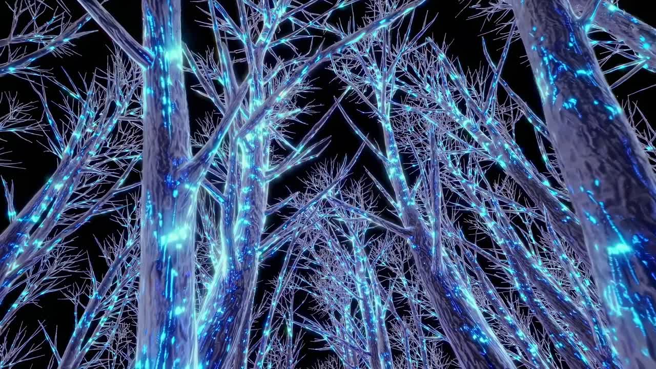 Glowing Trees With Blue Neon Lights