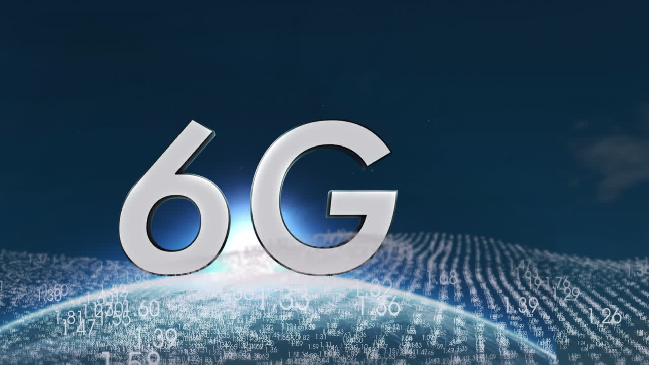 animación del procesamiento de datos y texto 6g en todo el mundo
