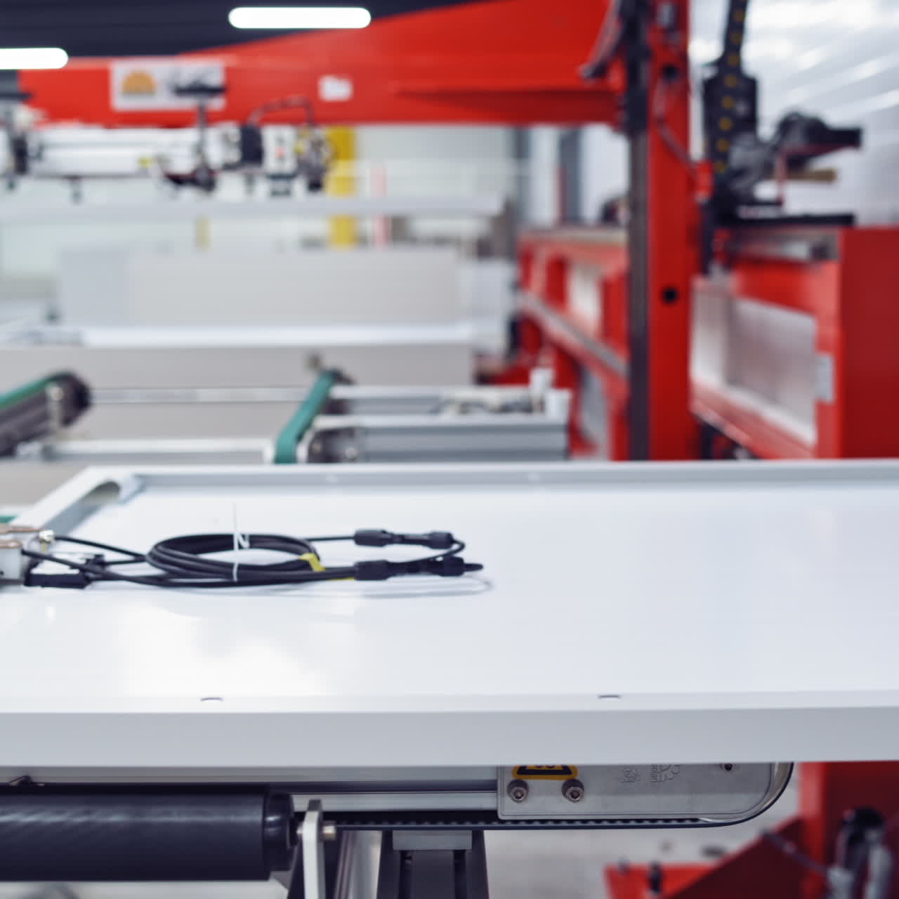 Automated industrial equipment at work inside a new plant. Interior of a modern factory.