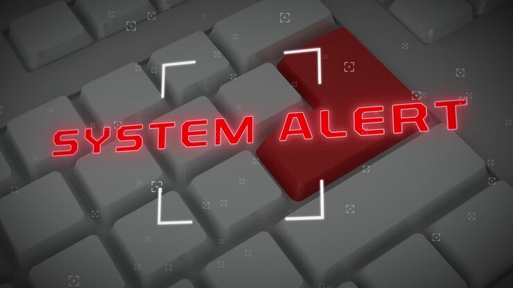 Animation of data processing and system alert text over keyboard