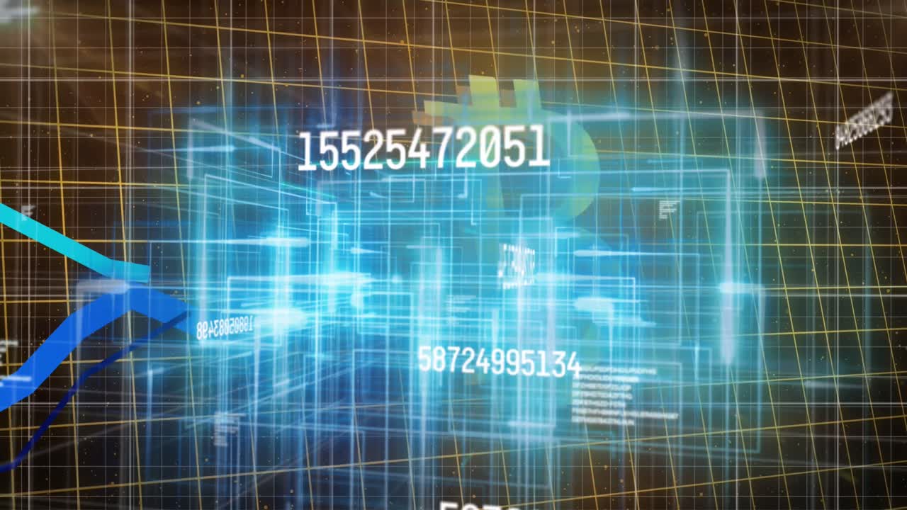 Animation of numbers changing and icons over glowing light trails