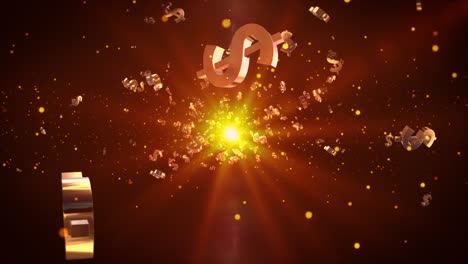 animación de bucle de partículas de signo de dólar dorado