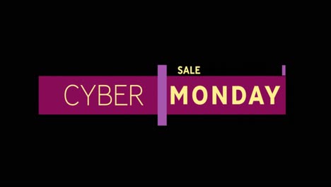 yellow and purple cyber monday sale text appearing against a black screen