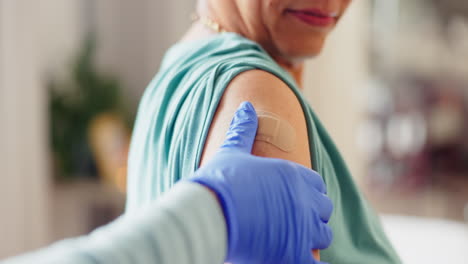 doctor, woman arm and plaster for injection