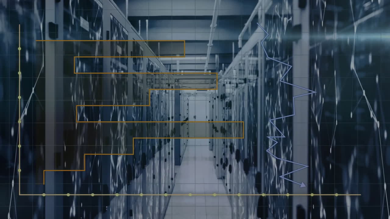 animación del procesamiento de datos a través de servidores informáticos