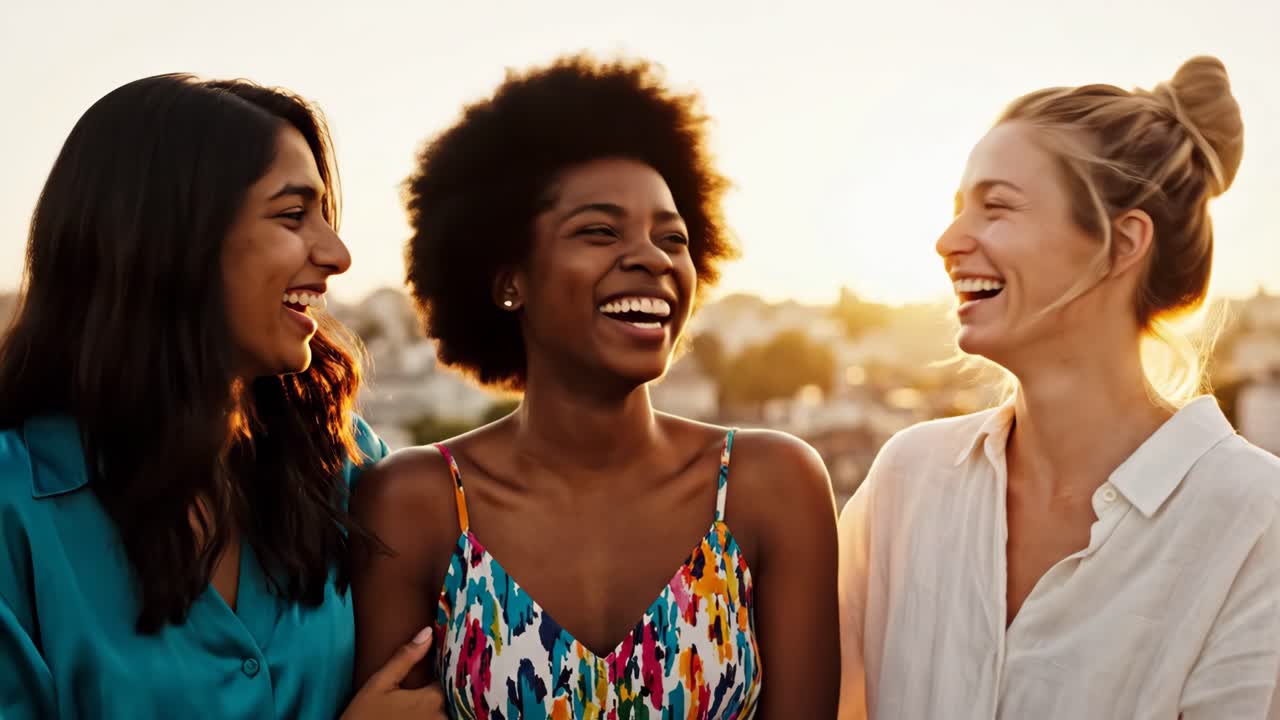 Diverse Group of Female Friends Laughing Together