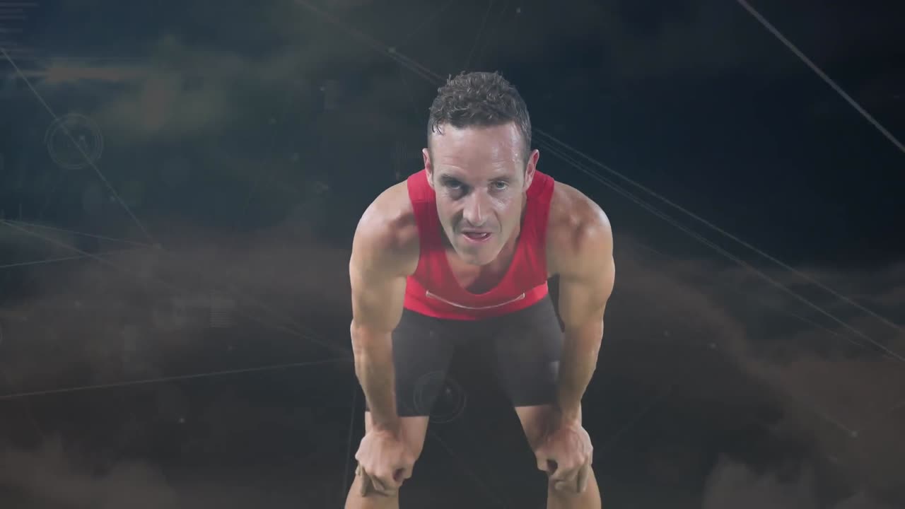 анимация сети связей над кавказским спортсменом