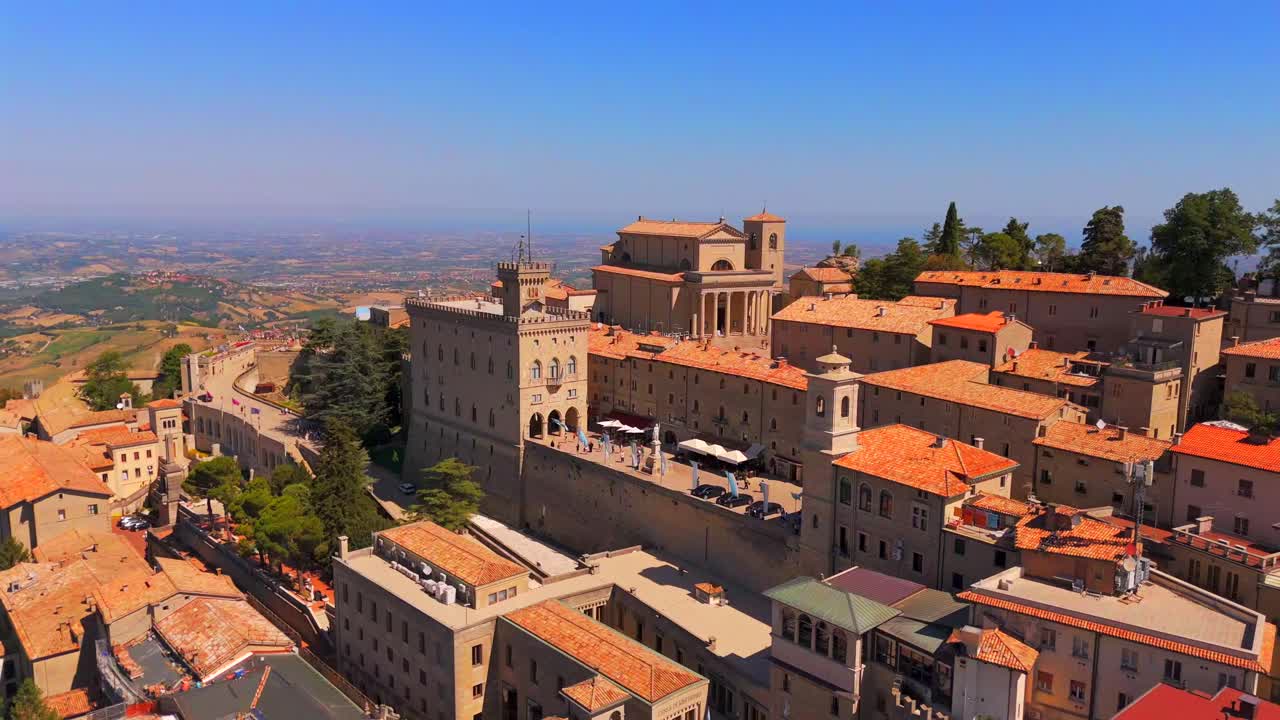 Aerial views of San Marino’s fortresses and scenic hills, highlighting the charm of this small, independent nation.