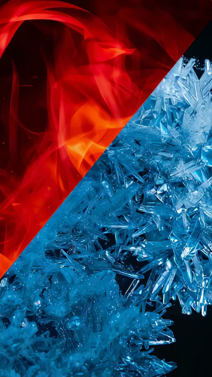 Vertical video: Playing split, flames flickering and crystals glinting on diagonal to show contrast