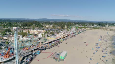 Aerial-of-Santa-Cruz-Beach-Boardwalk-Amusement-Parkand-Beach-Side-Dolly