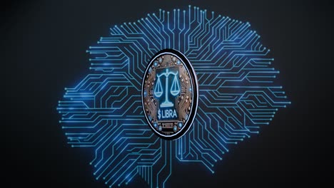 libra coin merges with glowing digital brain, symbolizing the integration of cryptocurrency with artificial intelligence