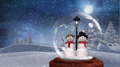 Linda-Animación-Navideña-De-Una-Pareja-De-Muñecos-De-Nieve-En-Un-Bosque-Mágico-4k