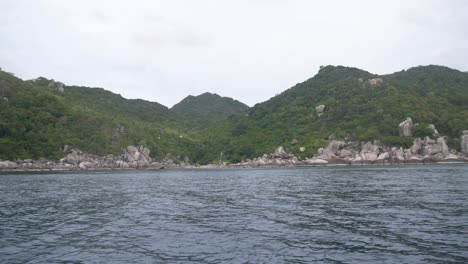 Traveling-on-the-boat-among-the-mountain,-Koh-Tao-island,Thailand