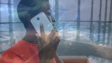 animation of network of connection over businesswoman in the office