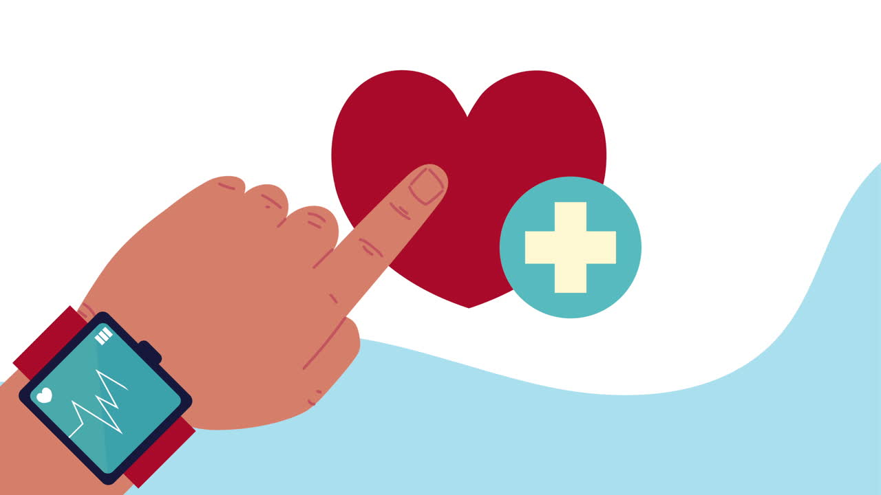 animación de salud con la mano tocando el corazón