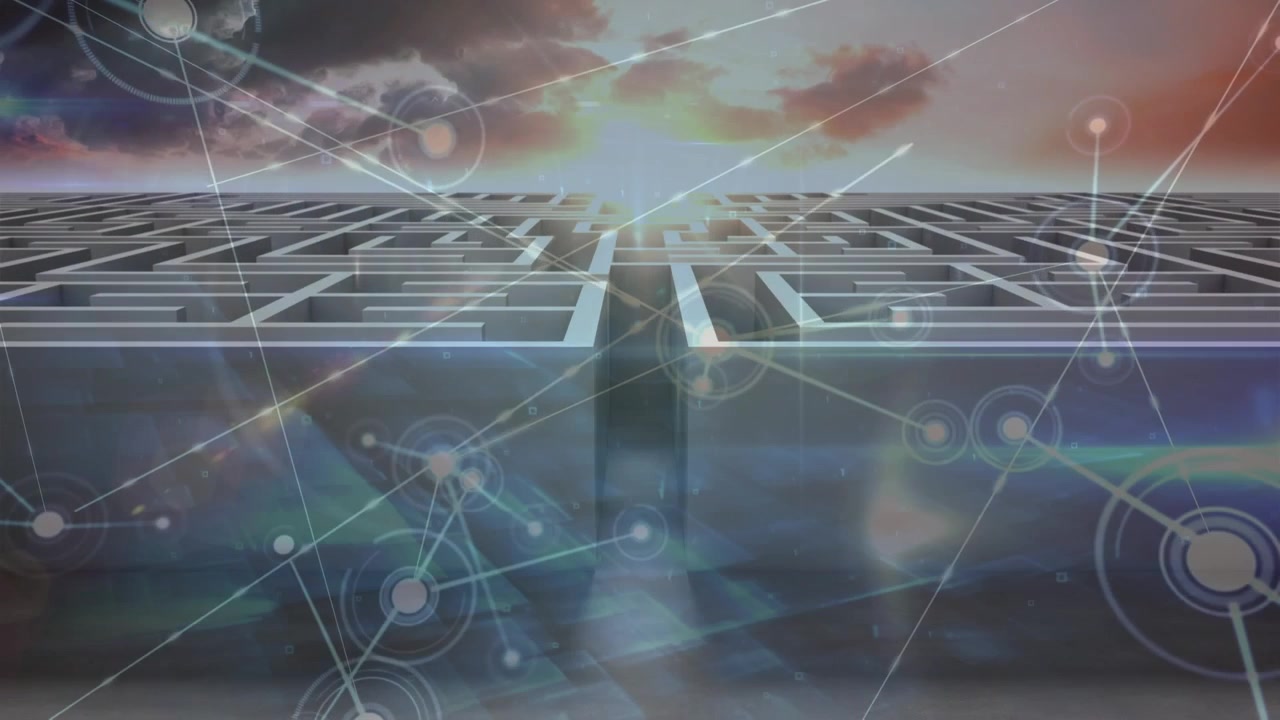 Animation of network of connections over labyrinth
