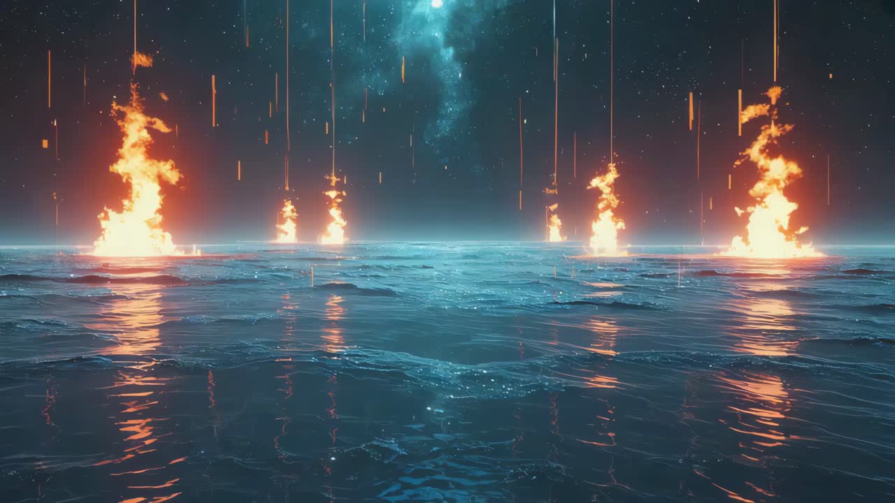 Ocean Ablaze Under Starlit Sky