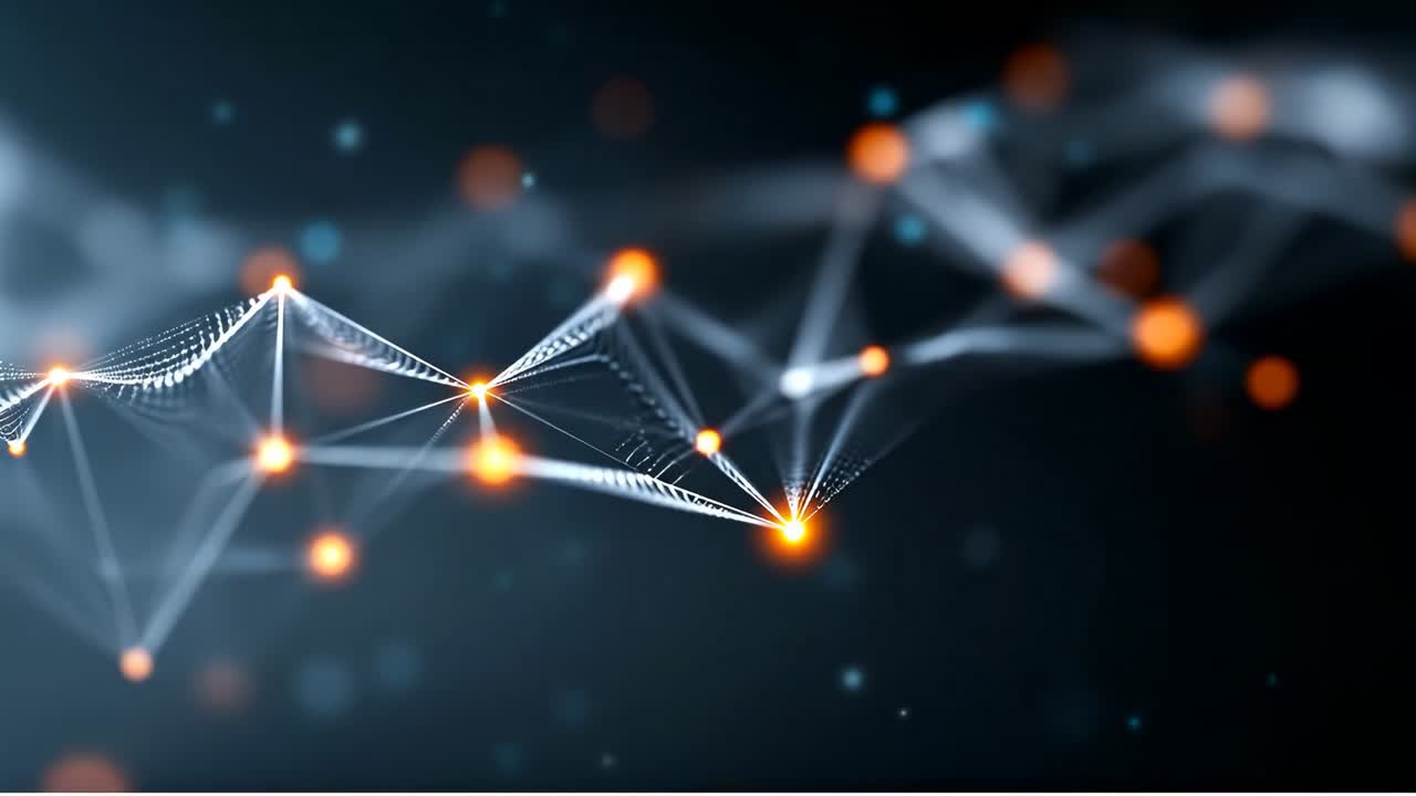 Network of lines and dots. A network of lines and dots connects with bright points in a dark space