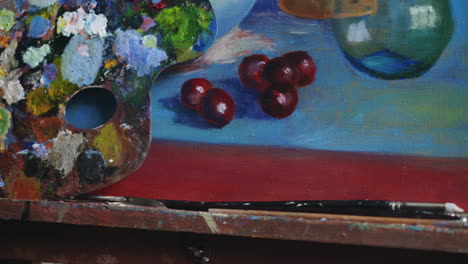close-up of painting and artist's supplies