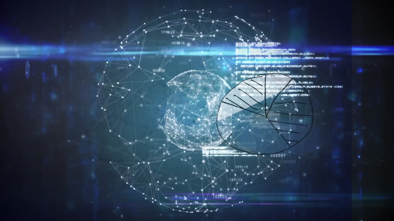 검은색 배경에 연결의 글로브에 대한 데이터 처리의 애니메이션