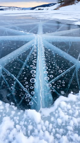 frozen lake ice bubbles