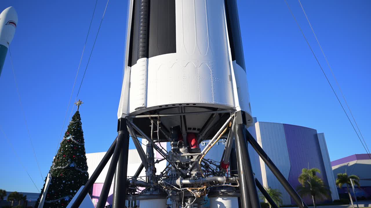 NASA rocket motors and rocket mounted in the NASA rocket garden, Christmas time, Merritt Island, Florida
