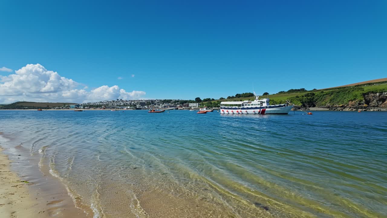 Pan from Daymer Bay towards Padstow, Cornwall, UK