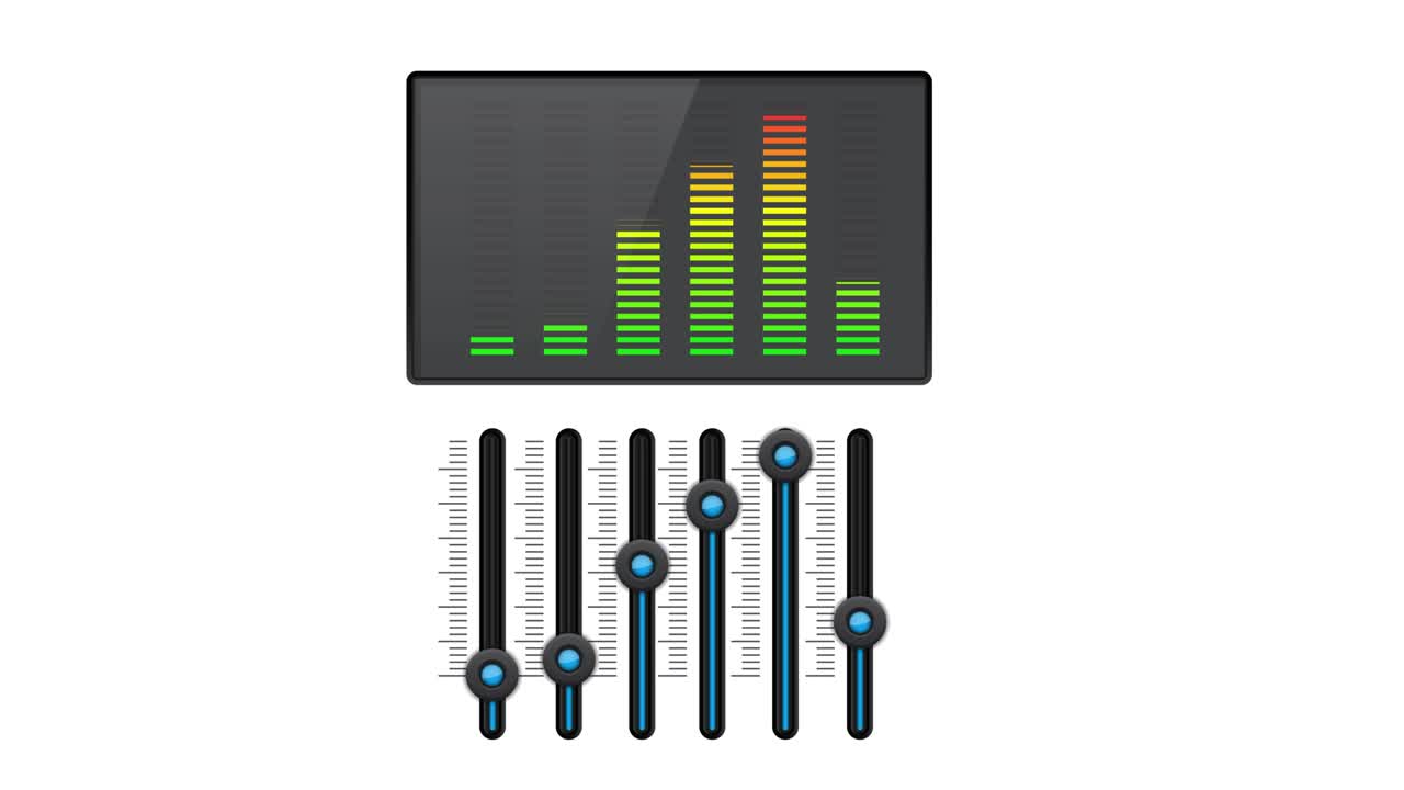 Sound equalizer moving up and down with control buttons. Animated video 4k