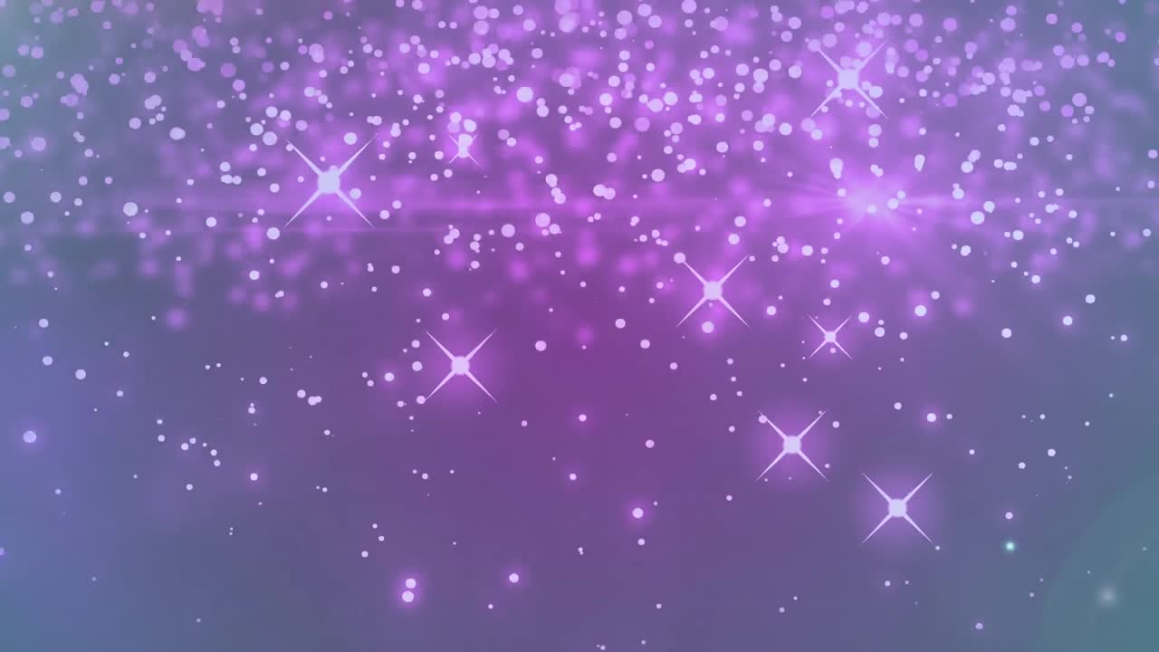 White sparkles and glowing spots moving against purple background