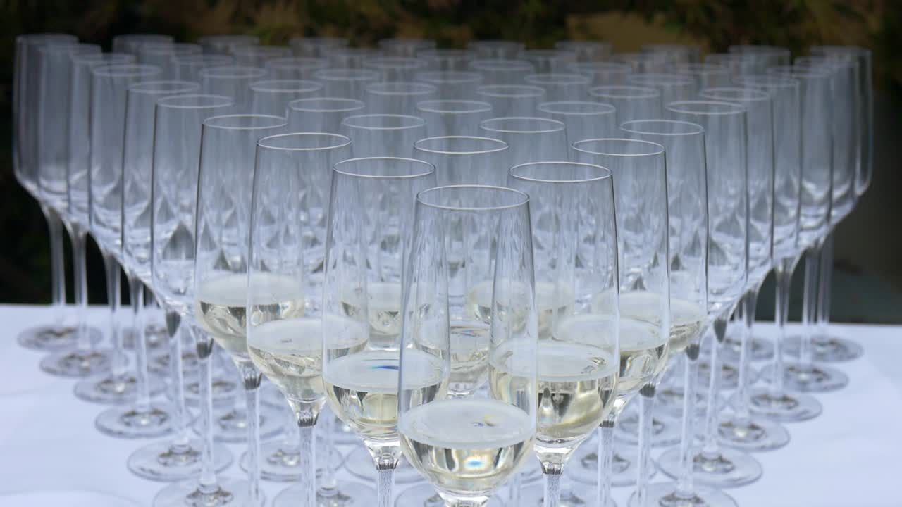 Champagne glasses are beautifully arranged at a wedding in Switzerland
