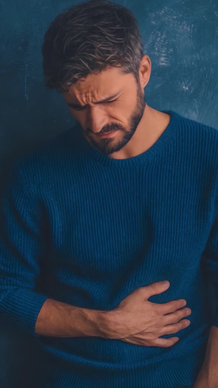 Un uomo pensieroso con un maglione blu: esplorare l'emozione attraverso l'espressione in due suggestive inquadrature.