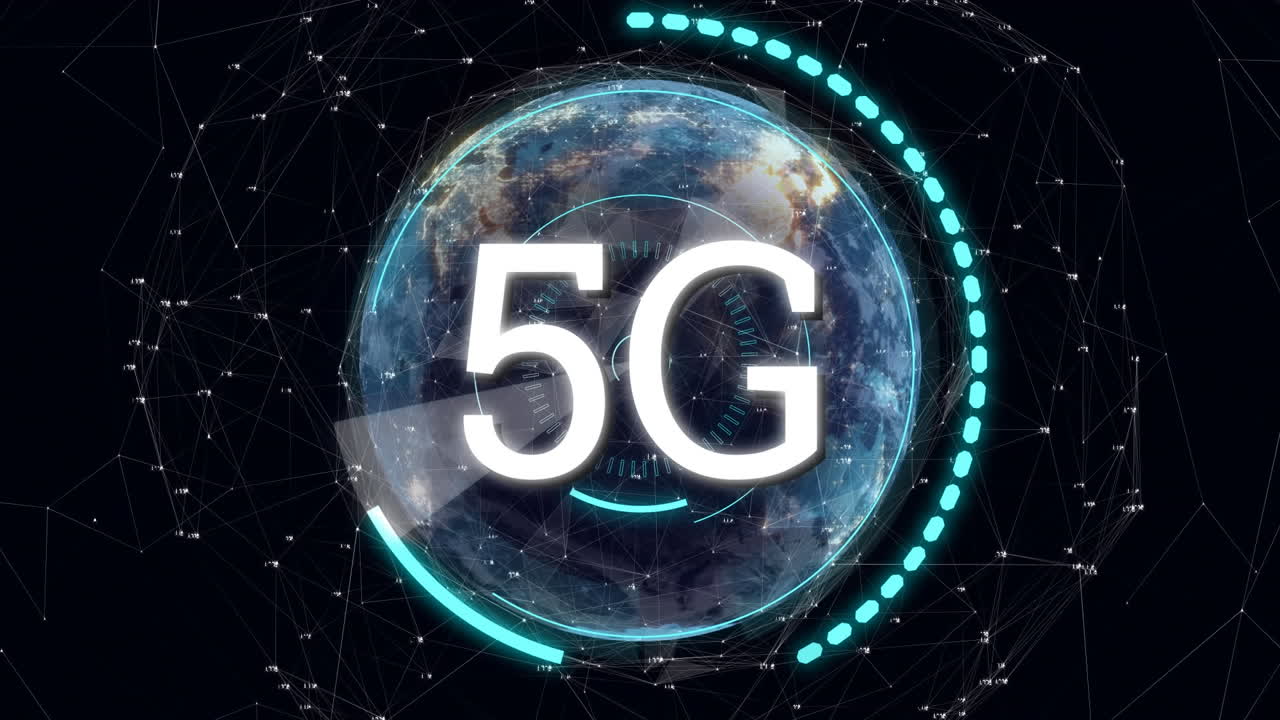 animazione di testo 5g con globo e rete di connessioni