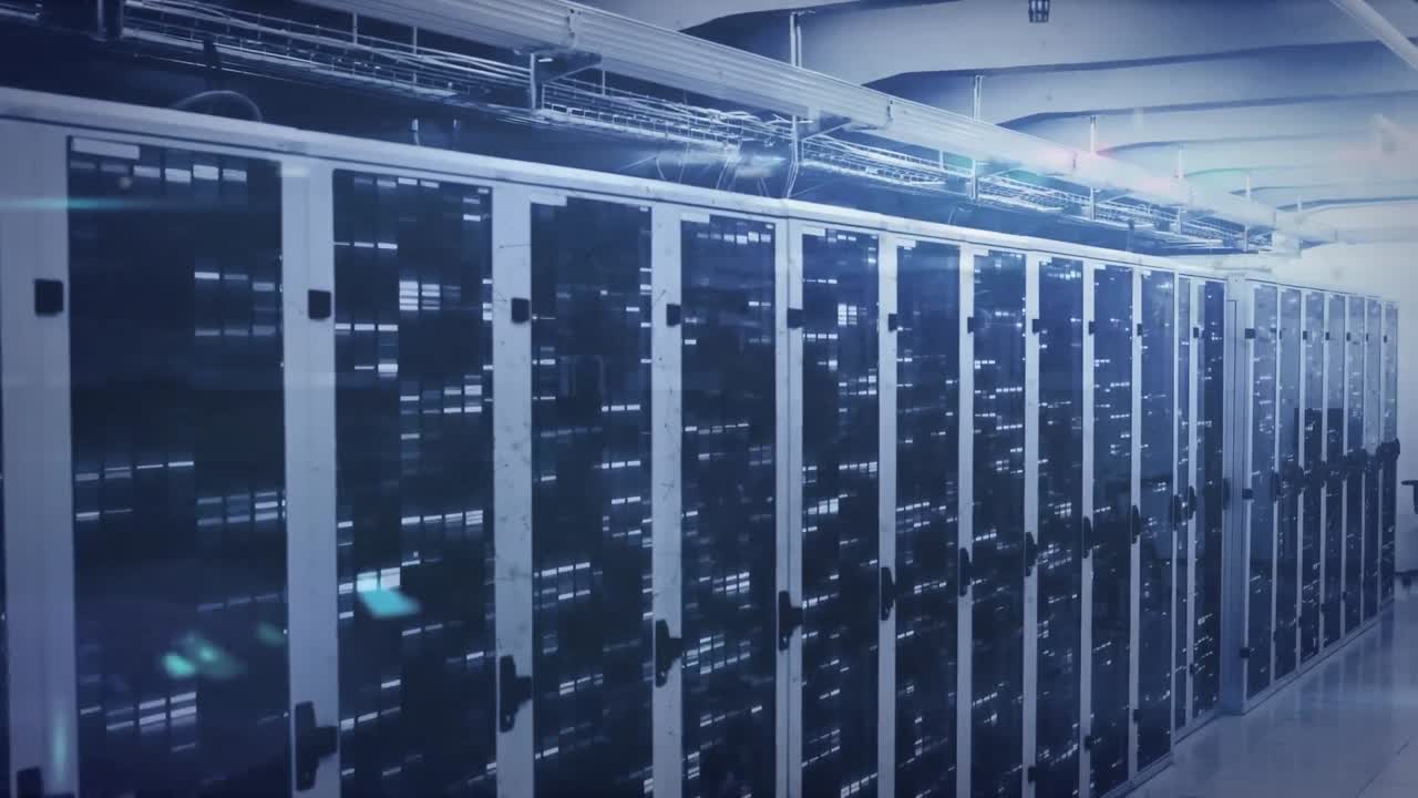 animatie van vormen en lichtpunten over de serverruimte