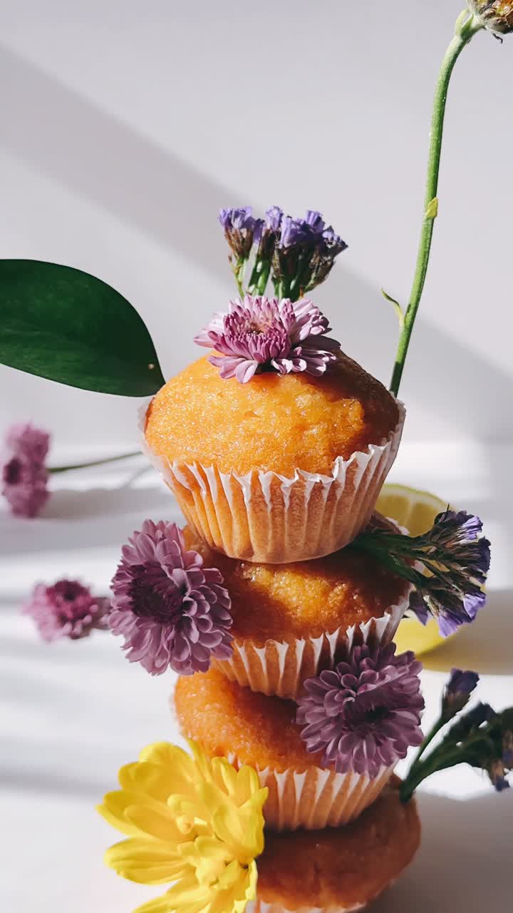 꽃으로 쌓인 컵케이크