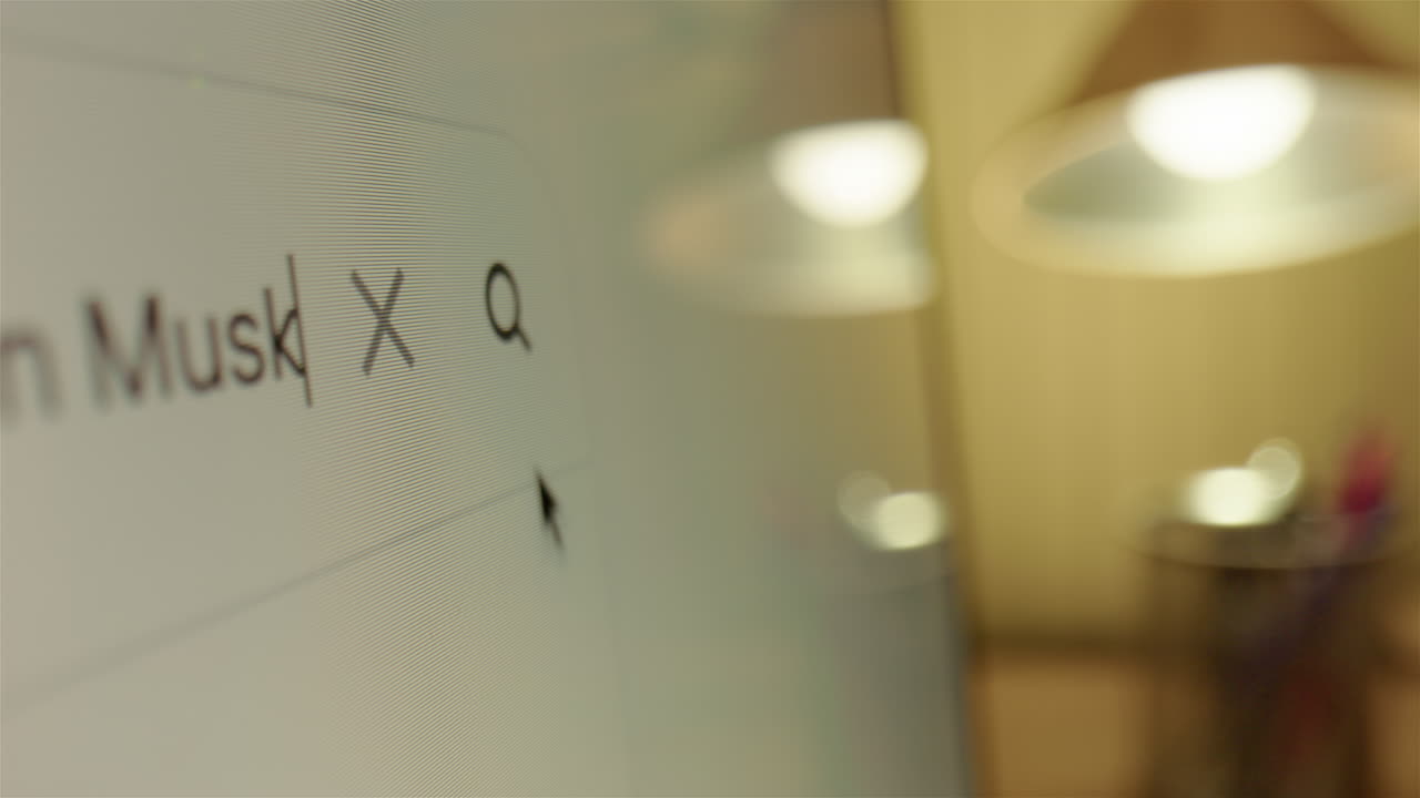 Typing Elon Musk in internet browser search engine to see what results pop up