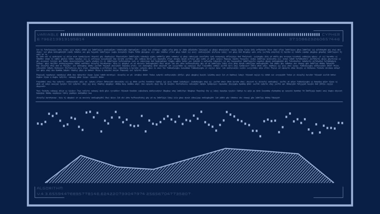 Animation of financial data processing over blue background