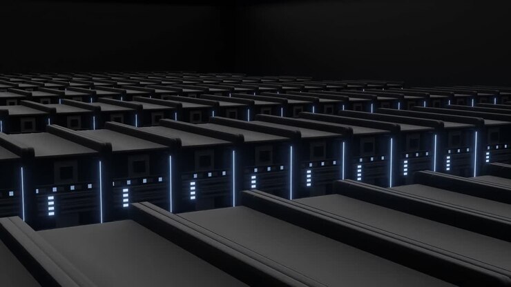 Animation of lights flickering on servers in server room