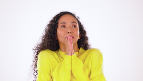 White-background,-anxiety-and-black-woman