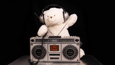 teddy bear dj with retro cassette player