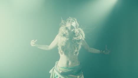 a creepy witch during the night storm