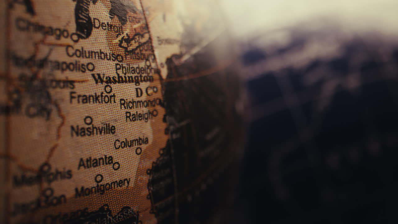 Close-up of a vintage globe map